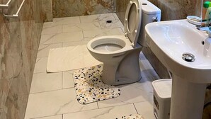 A bathroom with a shower, toilet, and sink. - Luxury studio (Lomé)