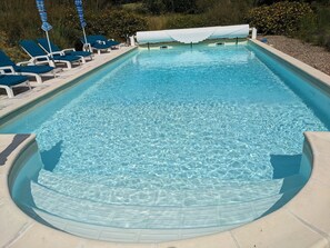 Outdoor pool, a heated pool - Fabulous converted barn in rural location, private swimming pool, great views (Bussiere Badil)