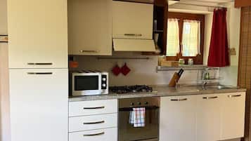 Microwave, stovetop, coffee/tea maker, cookware/dishes/utensils