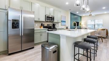 Fridge, dining tables