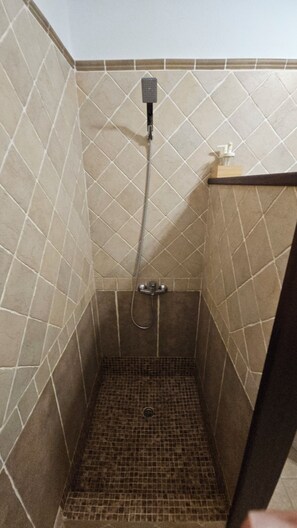 Dusche, Haartrockner, HandtĂŒcher, Seife
