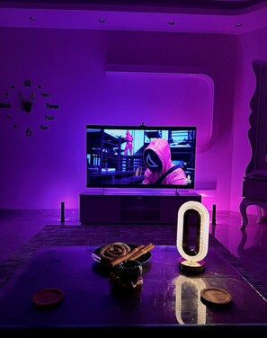 Luxury Villa, 3 Bedrooms, Kitchen, Ground Floor | Living area | 65-inch Smart TV with digital channels, Netflix, Hulu