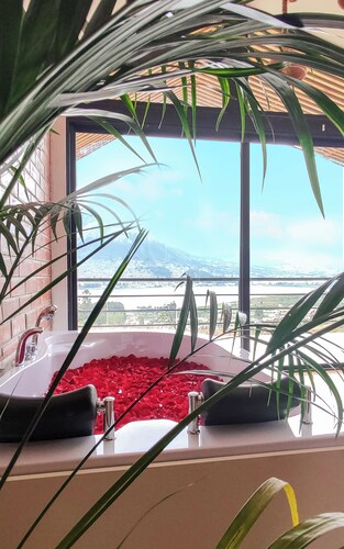 Exclusive Cabaña del Sol with a view of San Pablo Lake and Imbabura Volcano.