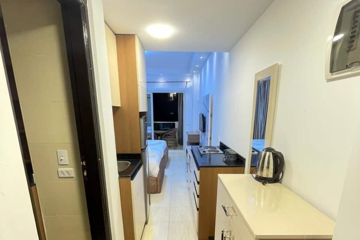 Individually decorated, individually furnished, desk, laptop workspace