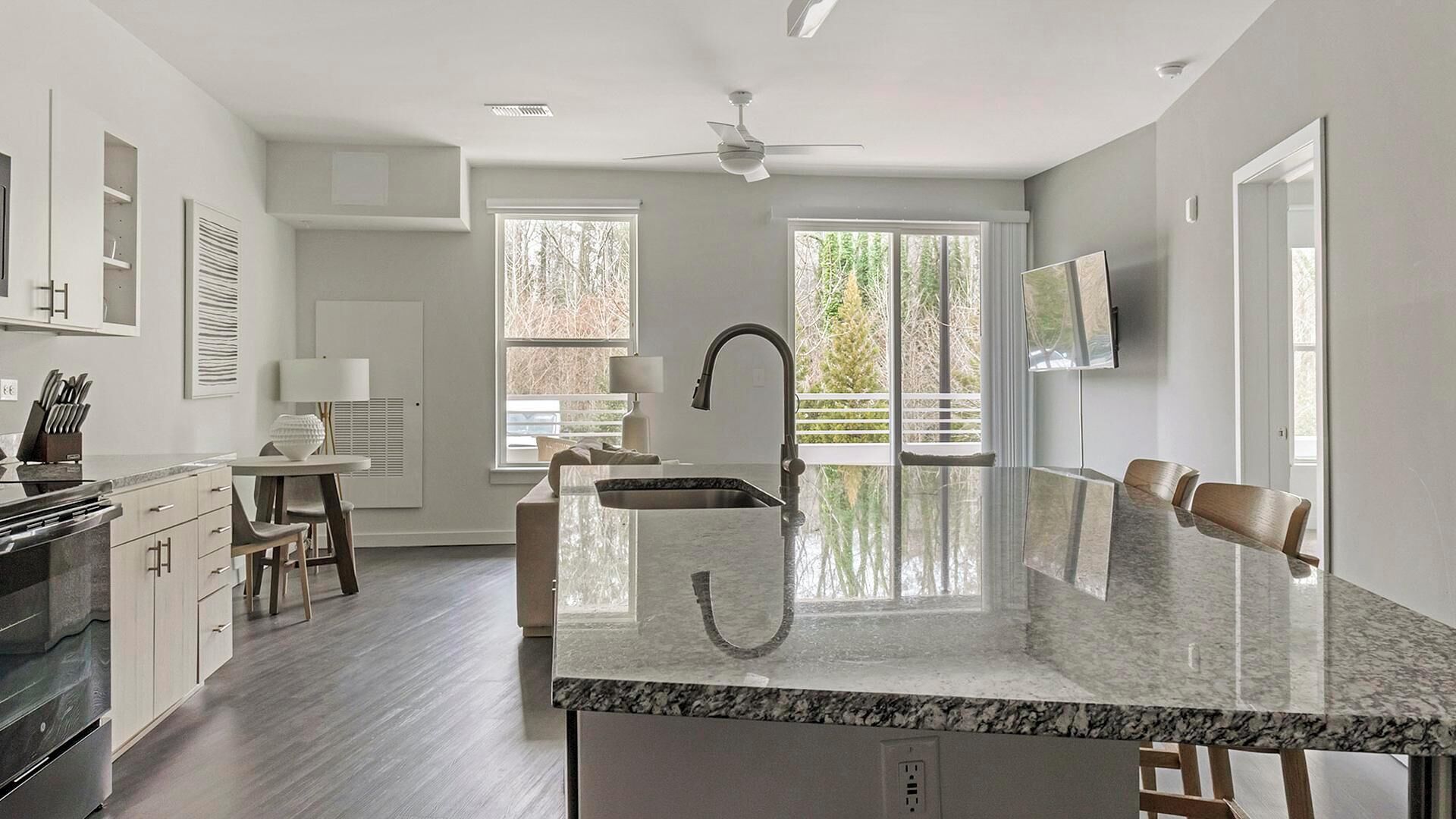 Fridge, dining tables