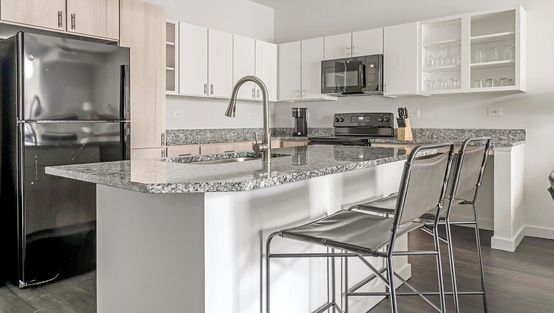 Fridge, dining tables