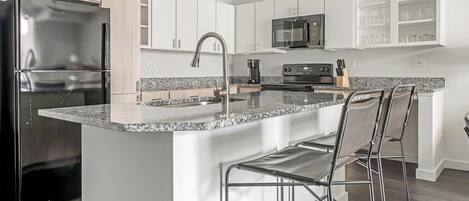 Fridge, dining tables