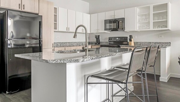 Fridge, dining tables