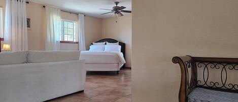 1 bedroom, desk, iron/ironing board, travel crib