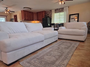 Smart TV, fireplace, video games, DVD player