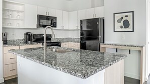 Fridge, dining tables