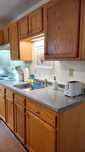 Fridge, microwave, oven, toaster