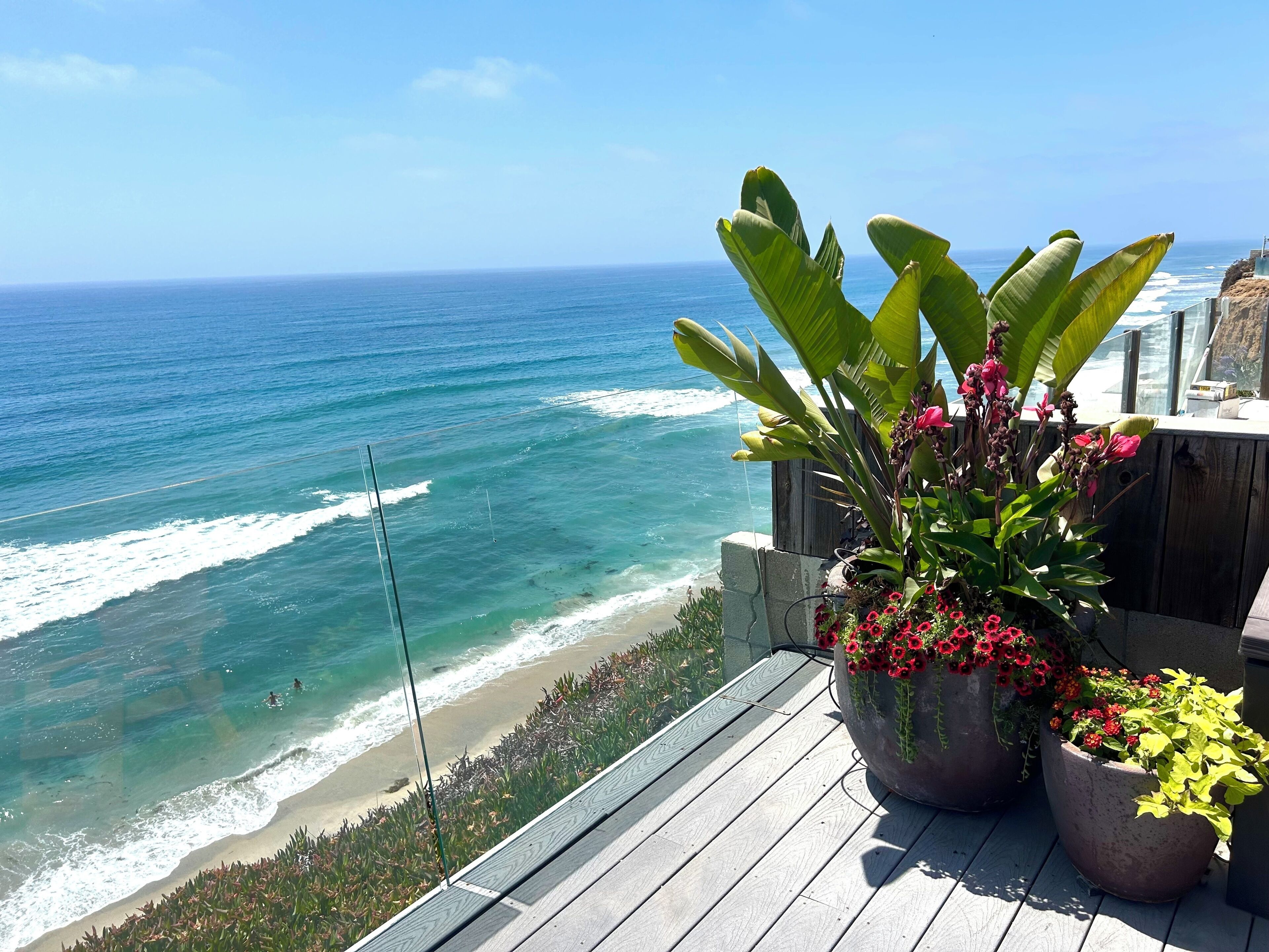 On the beach, sun loungers, beach towels