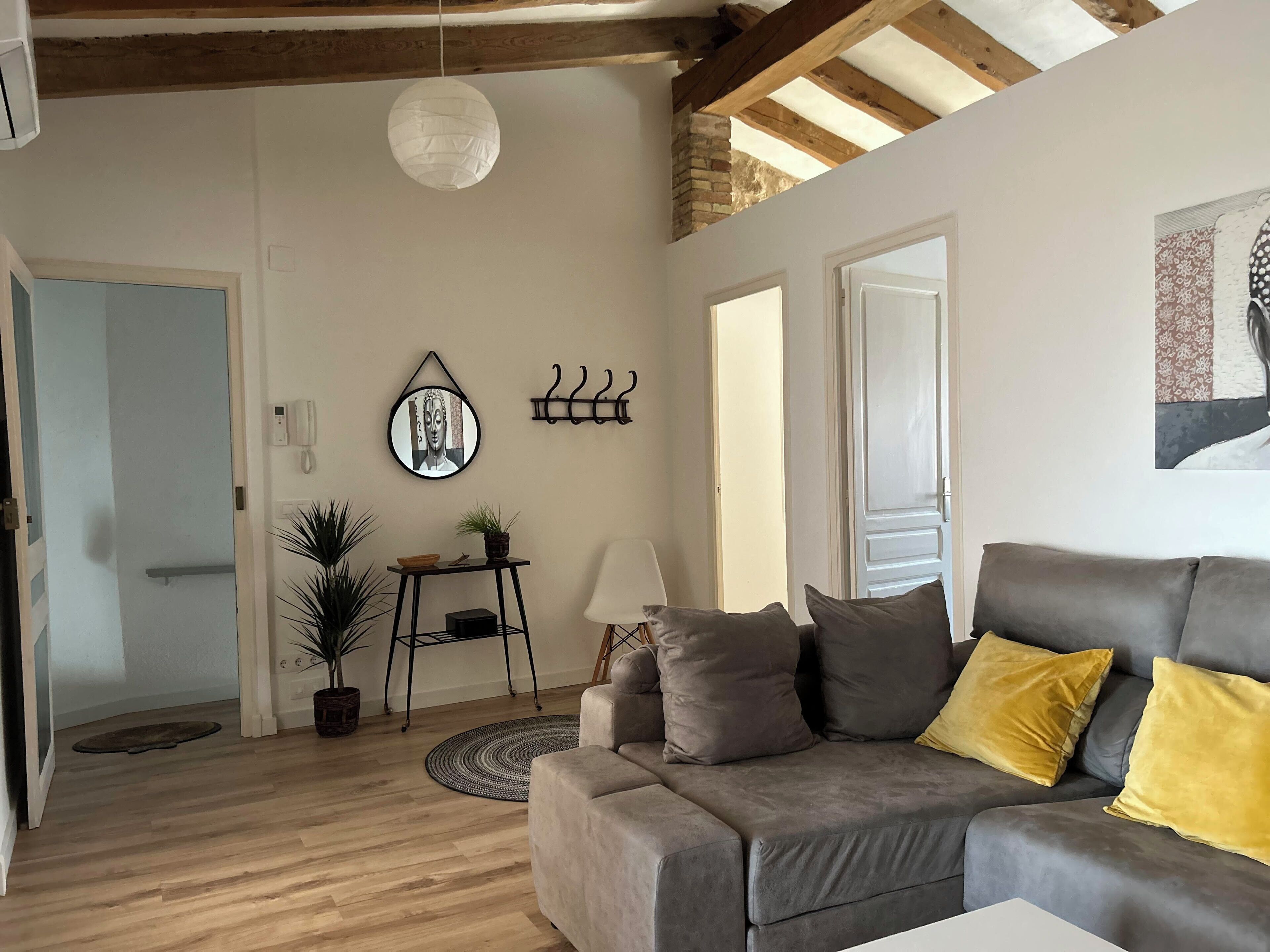 Smart TV, chimenea y libros 