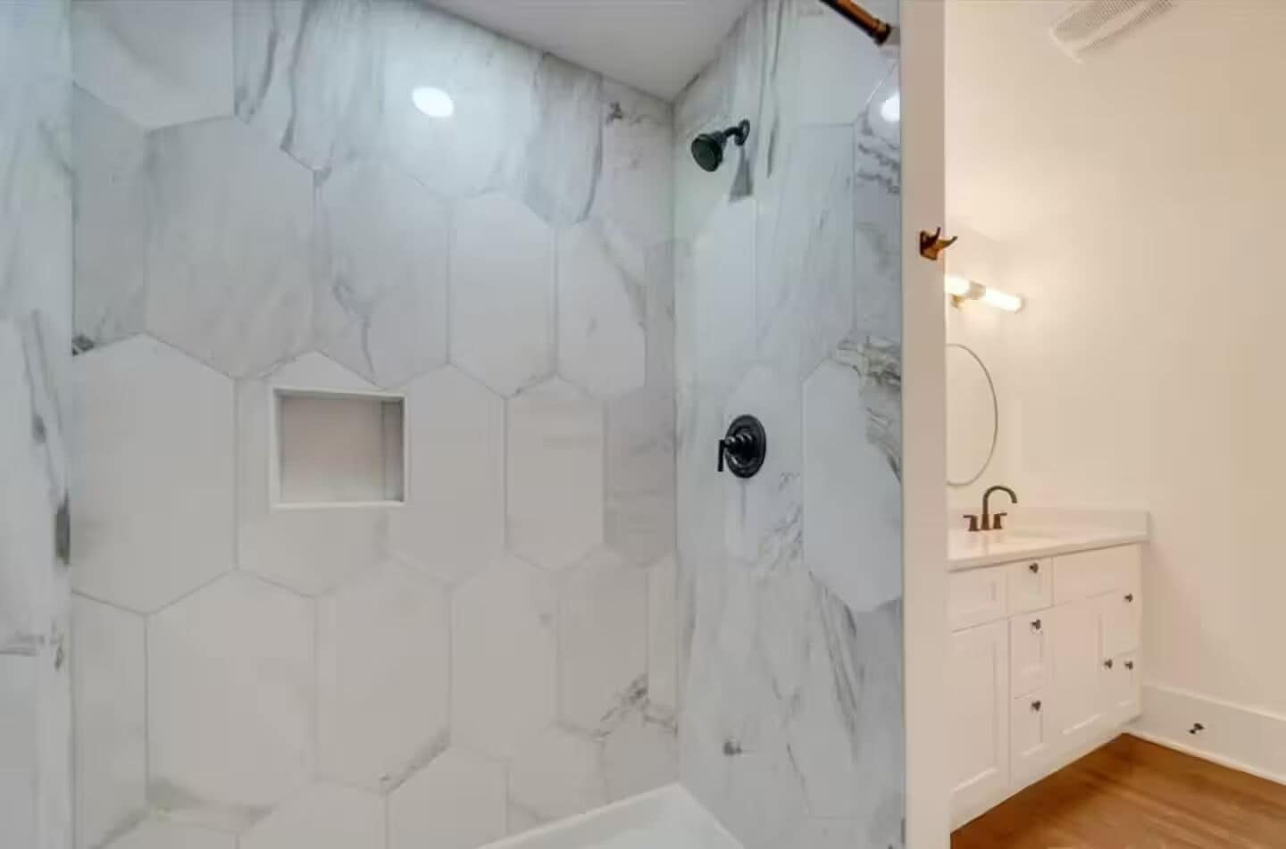 Shower, towels, soap, toilet paper