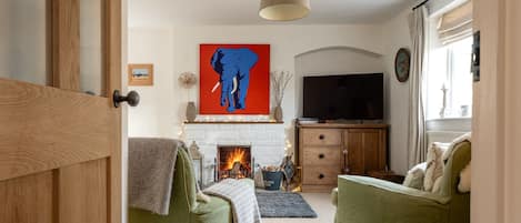 TV, fireplace