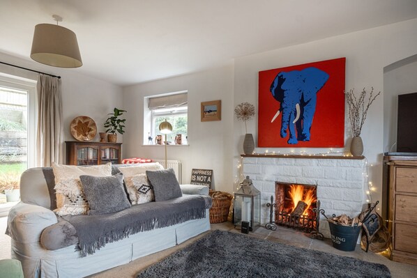 TV, fireplace