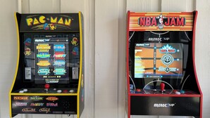 Two arcade machines, one labeled PAC-MAN and the other NBA JAM, both branded with ARCADE-UP. - Poolside Family Haven Near Beach w/ Game Room (Savannah)