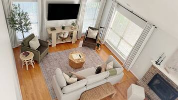 TV connectée, livres, espaces bureaux