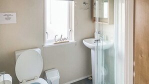 A bathroom with a toilet, bidet, and a glass shower enclosure.