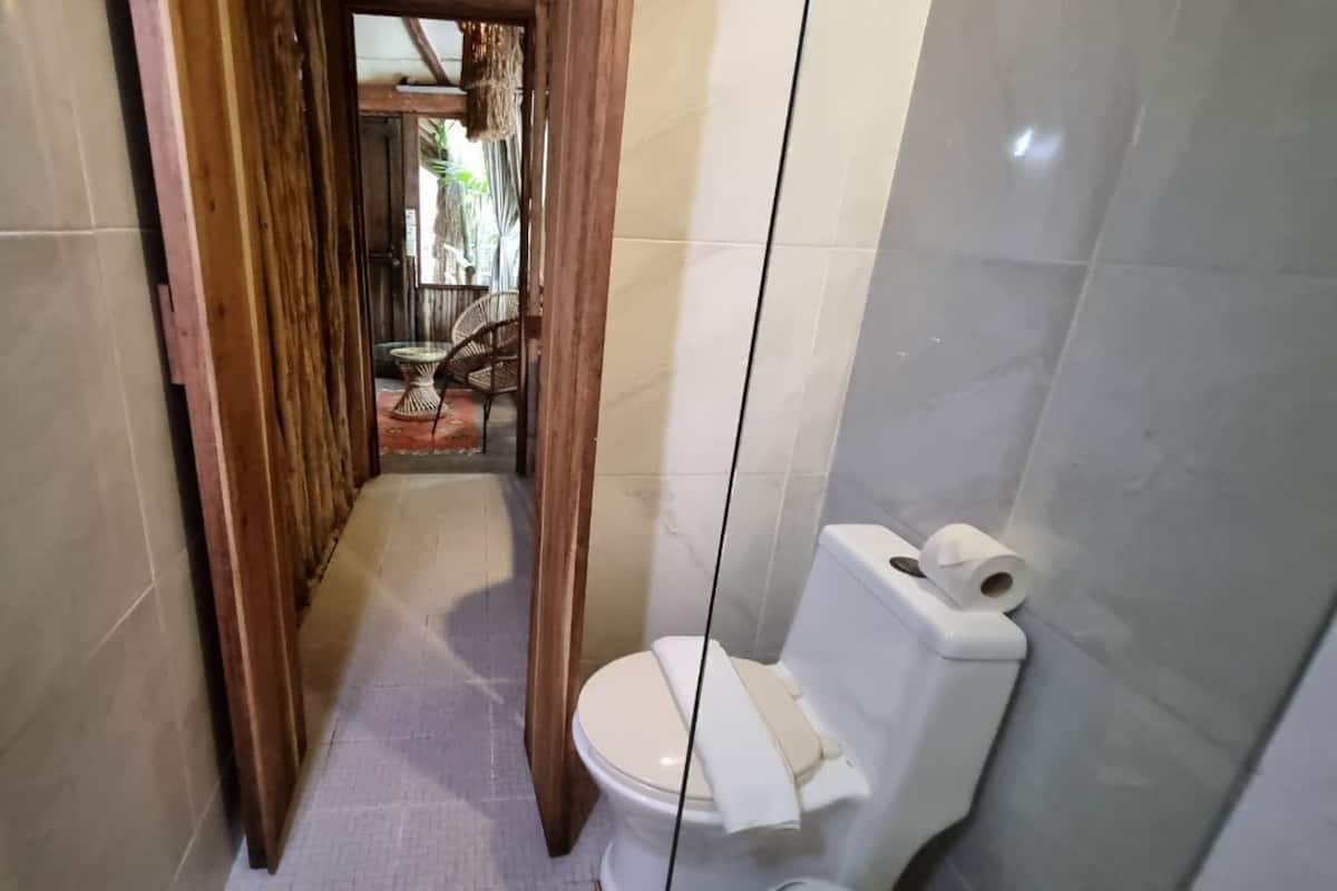 Shower, soap, shampoo, toilet paper