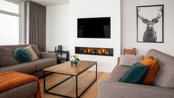 Televisión, chimenea y tenis de mesa