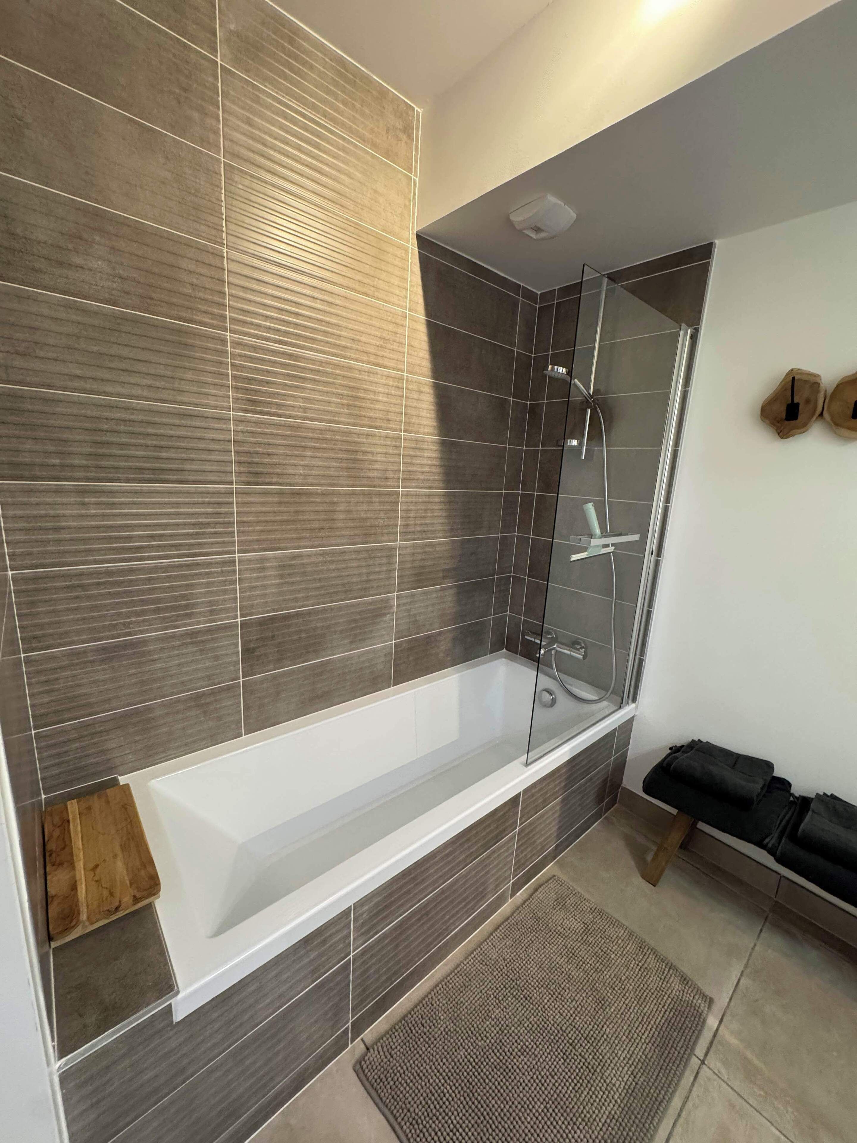 Hair dryer, towels, toilet paper