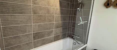 Hair dryer, towels, toilet paper
