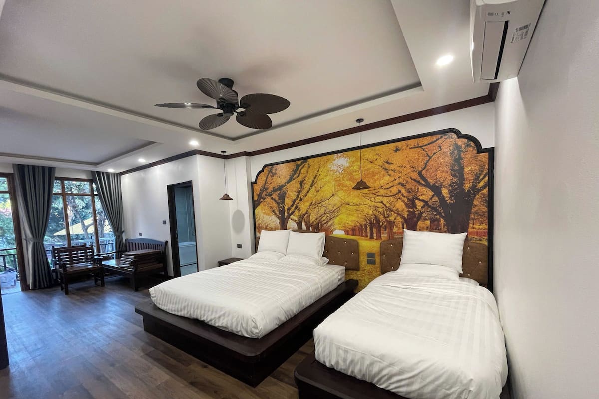 Family Twin Room, Pool View | Desk, laptop workspace