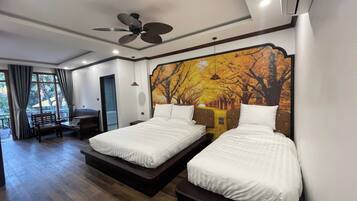 Family Twin Room, Pool View | Desk, laptop workspace
