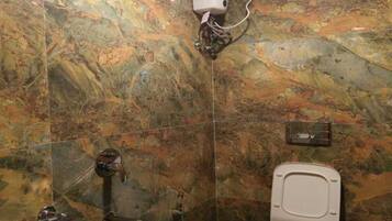 Ducha, toallas, jabón, shampoo