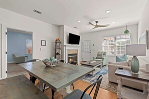 TV, fireplace, offices