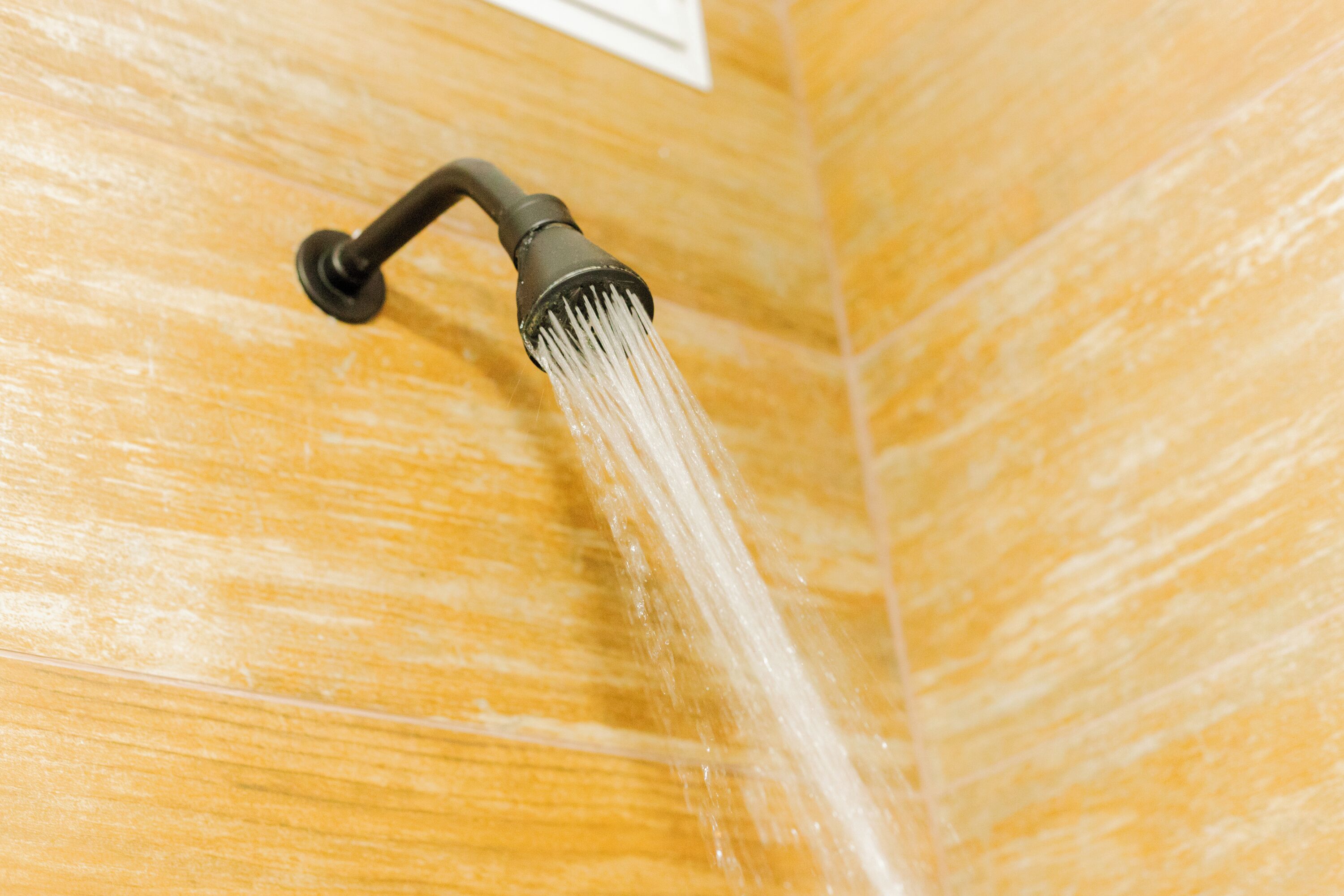 Un pommeau de douche d'où jaillit de l'eau.