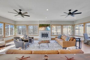 Smart TV, fireplace, video games, foosball