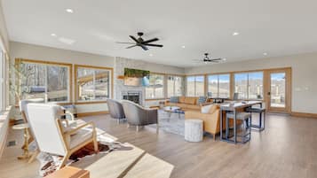 Smart TV, fireplace, video games, foosball