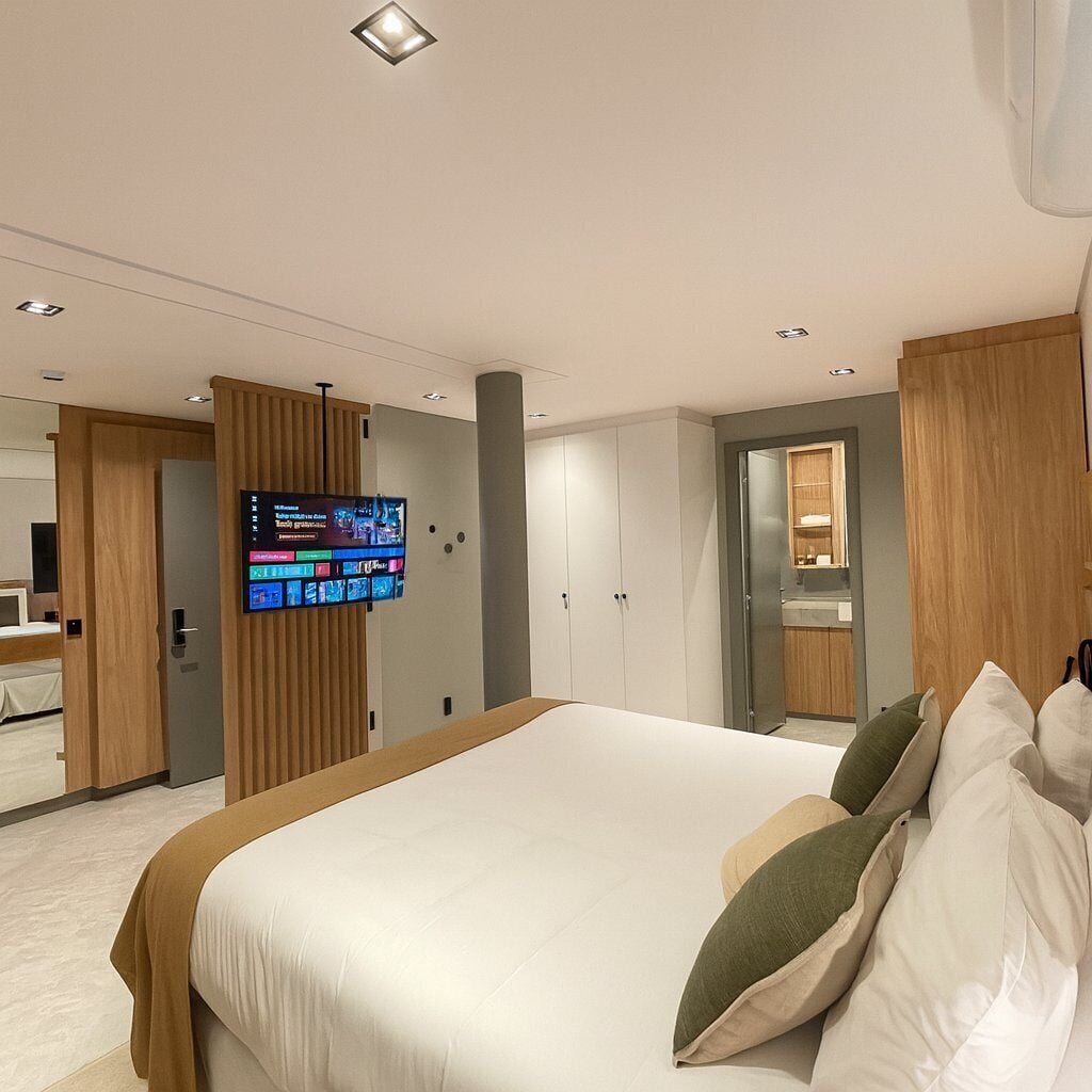 Muebles diferentes, escritorio, wifi gratis y ropa de cama 