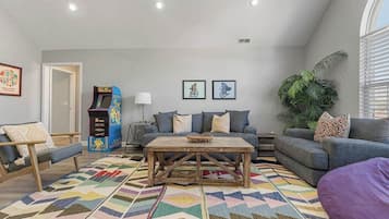 TV, fireplace, video games, offices