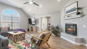 Télévision, cheminée, jeux vidéo, espaces bureaux