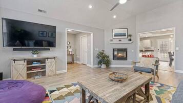 TV, fireplace, video games, offices