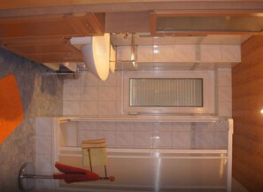 Hair dryer, towels, toilet paper