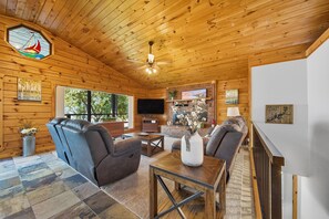 Televisión, chimenea, videojuegos