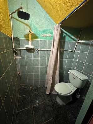 Klassieke tweepersoonskamer, op benedenverdieping | Badkamer | Een douche, handdoeken, toiletpapier