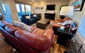 Smart TV, fireplace, table football, ping pong