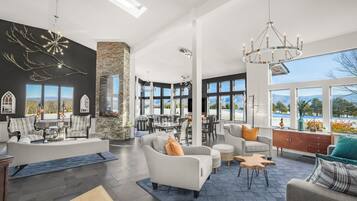 Smart TV, fireplace, foosball, table tennis