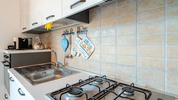 Kühlschrank, Ofen, Herdplatte, Wasserkocher mit Kaffee-/Teezubehör