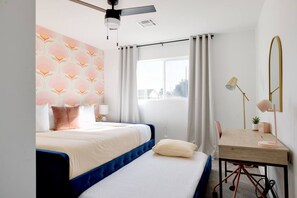 4 bedrooms, desk, iron/ironing board, travel cot