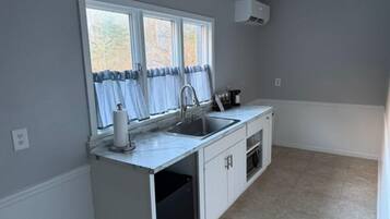 Fridge, microwave, coffee/tea maker
