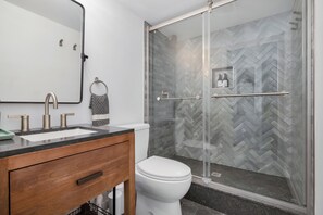 Shower, hair dryer, towels, soap - Charming Home with Fireplace and Indoor Pool in Sharon, CT (Sharon)
