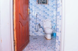 Shower, towels, toilet paper