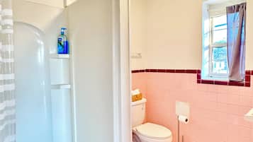 Een douche, een haardroger, handdoeken, zeep